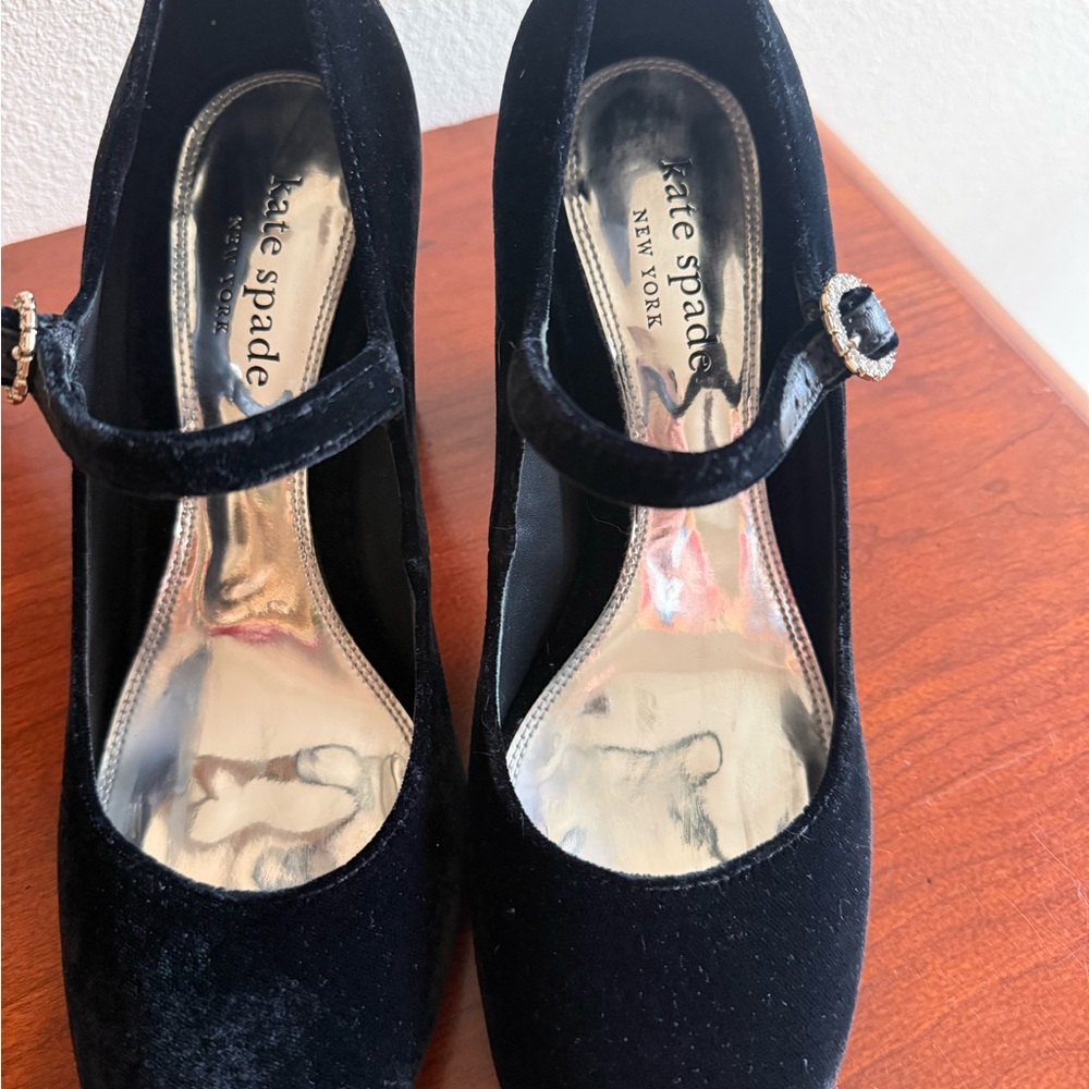 Kate Spade Black Velvet Heels with Silver Accents